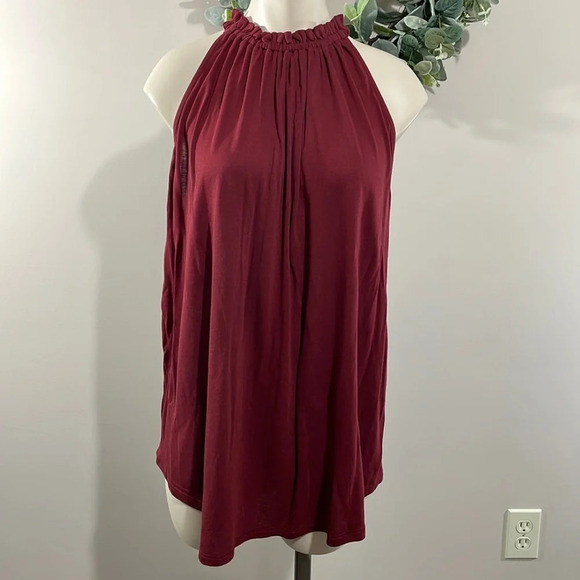 NWOT LOFT Gathered Halter Neck Tank Top Wine Burgundy M - Picture 2 of 15